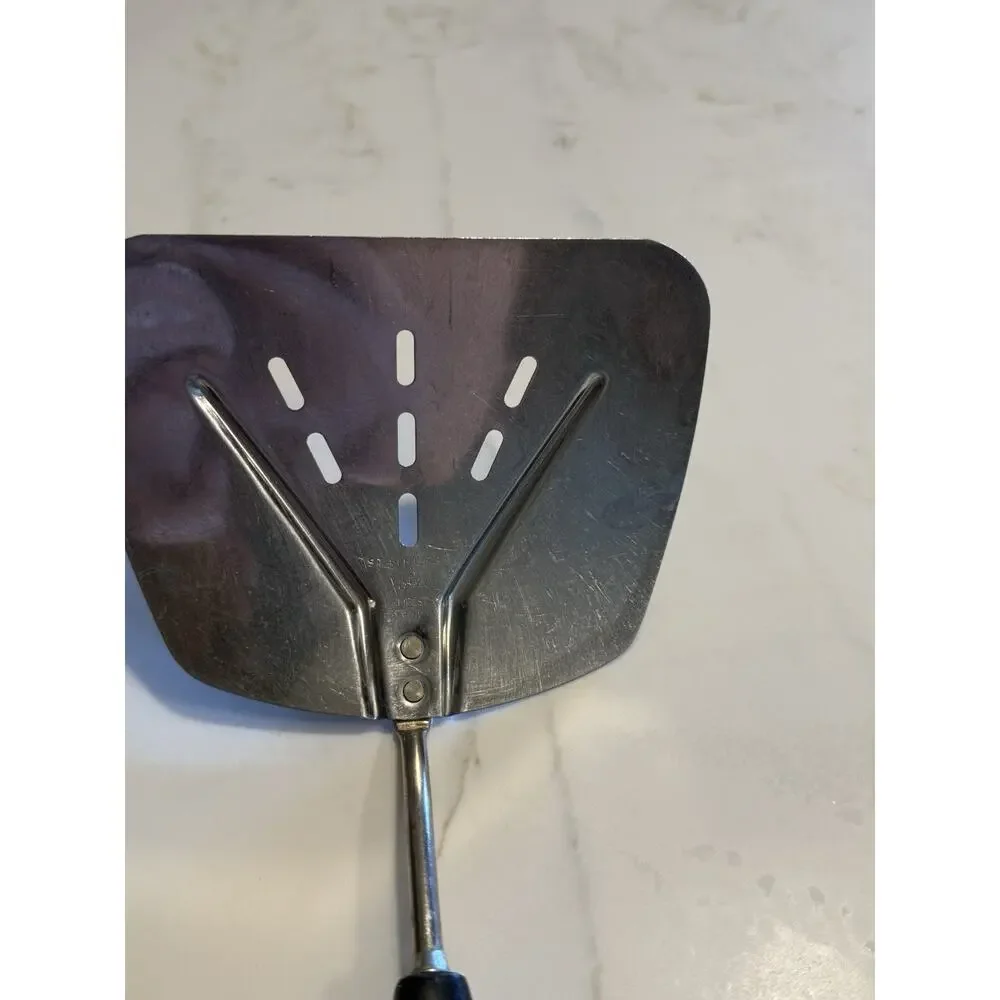 Vtg Foley Curved Stainless Wide Slotted Spatula Turner Flipper Black Handle